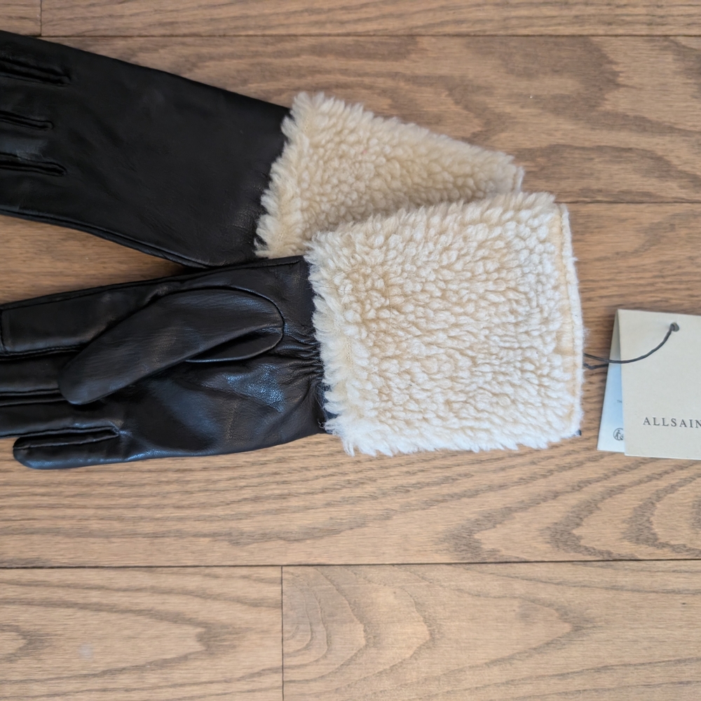 All Saints Shearling Leather Gloves